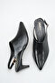 Women's Black Patent Leather Perforated Low Heel Pointed Toe Open Back Shoes - 3
