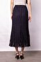 Women's Lined Lace-Tulle High Waist Slim Fit Long Below Knee Fish Cut Skirt-Dark Navy Blue - 6