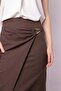Women's Lightweight Lycra Fabric Double-Breasted Pencil Skirt with Accessories and Side Deep Slits Below the Knee - Brown - 6