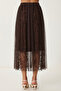 Patterned Tulle Detailed Chiffon Skirt Lnt0025 Brown - 4