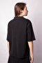Women's Soft Textured Stretchy Fabric V-Neck Collar Off Shoulder Elbow Length Sleeve Oversize Blouse-Black - 5