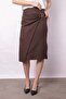 Women's Lightweight Lycra Fabric Double-Breasted Pencil Skirt with Accessories and Side Deep Slits Below the Knee - Brown - 3