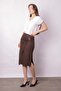 Women's Lightweight Lycra Fabric Double-Breasted Pencil Skirt with Accessories and Side Deep Slits Below the Knee - Brown - 2