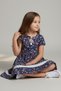 Girl's Pressed Scalloped Floral Patterned Navy Blue Summer Holiday Dress - 2