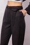 Women's High Waist Side Pocket Belted Boyfriend Silky Textured Spring Fabric Trousers-Black - 6