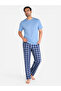 Powder Blue Checkered Short Sleeve Jersey Pyjamas Set (100% Cotton) - 7