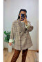 Ekoseli Kruvaze Blazer Ceket