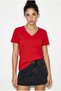 Women's Red 100% Organic Cotton Deep V-Neck Comfort Fit T-Shirt 60602066 - 3