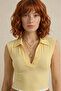 Women's Yellow Collared Buttoned Elasthane Camisole Sleeveless Blouse - 7