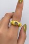 Yellow Color Enamel Adjustable Ring with Stone Detail - 2