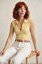 Women's Yellow Collared Buttoned Elasthane Camisole Sleeveless Blouse - 4