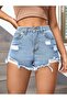 Full Stretch Fabric Slim Tasseled Women's Denim Shorts - 7