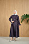 Women's Cape Detailed Gold Buttoned Denim Suit Plum - 2