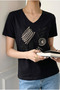 Black 100% Cotton V-Neck T-Shirt with Sequins, Beads and Embroidery - 2