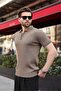 Light Brown Polo Collar Slim Fit Knitwear Men's T-Shirt E7465