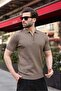 Light Brown Polo Collar Slim Fit Knitwear Men's T-Shirt E7465 - 5