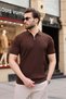 Brown Polo Collar Slim Fit Knitwear Men's T-Shirt E7465 - 2
