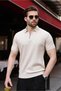 Stone Color Polo Collar Slim Fit Knitwear Men's T-Shirt E7465 - 2