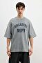 Washable Lettering Printed Oversize T-Shirt Gray