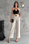 Women's Beige High-Waisted Wide-Leg Pants – Comfortable Fit Fabric Trousers - 2
