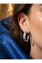 Silver Color Zircon Stone Stylish Hoop Design Steel Earrings - Tarnish Resistant - 2