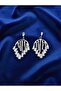 Zircon Stone Dangle Silver Color Half Circle Pendant Steel Earrings - Tarnish Resistant - 3