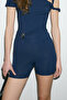 Cuquis women's soft and flexible fabric buckle detailed slim fit navy blue shorts - 3