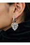 Stone Heart Model Dangle Earrings Silver Color Zircon Stone Hoop Steel Earrings - Tarnish Resistant - 2