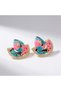 Vintage Women's Earrings Brass Women's Earrings Gold Zircon Detailed Pink Blue Enamel Plate - 5