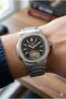 Automatic Mechanism Men's Wristwatch |   42mm Steel Case, Silver Steel Band, Black Dial