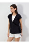 Black Double-Breasted Collar Textured Women's Kimono