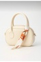 Beige Oval Mini Hand & Shoulder Bag with Scarf Accessory (Scarf Color May Vary) - 3