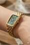 Rectangular Case Women's Wristwatch |   22mm Steel Case, Gold Steel Band, Green Dial - 3