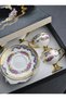 6-Person Porcelain Pink Floral Vintage Gold Footed Coffee Cup Set 90 ml - 4