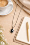 Black Stone Oval Form Frame Silver Color Necklace Stylish and Modern Design - 6
