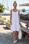White Strap Skirt Ruffled Shoulder Tie Casual Muslin Woven Dress 95 50 - 3