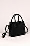Women's Long Strap 3-Compartment Black Shoulder and Hand Bag with Black Accessories Black 3D Patterned - 2