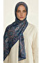 Lara Motif Patterned Cotton Shawl - Dark Blue / Taupe