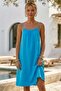 Cyan Blue Straps Casual Muslin Woven Dress with Hidden Pockets and Adjustable Straps 105 55