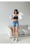 Women's Blue Color Ripped Detail Bermuda Short Shorts