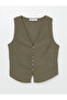 Lcw vision khaki v-neck straight linen blended women's classic vest