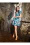 Bird and Leaf Patterned Buttoned Front Dress