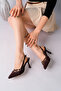 Brown Gold Staple Detailed Pointed Toe Women's Stiletto
