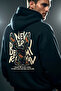 Unisex Black Oversize Back Printed 100% Cotton 3 Thread Premium Hooded Sweatshirt - 6