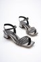Women's Stone Detailed Thick Heeled Stylish Sandals Platinum Tr20My26 - 3