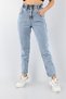 By-3773 Women's Snow Wash High Waist Elastic Waist Momfrango Navy Blue Spanish Flare Jeans - 2