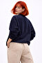Women's Navy Blue Oversize Seasonal Gabardine Jacket with Snap Detail - 8