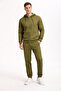 Men's Hooded Front Zipper Oversize Sweatshirt - Khaki