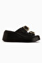 Luna Genuine Leather Black Double-Strapped Platform Heeled Women's Slippers - 2