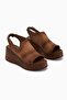 Rozelin Genuine Leather Tan Elastic Wedge Heeled Women's Sandals - 3